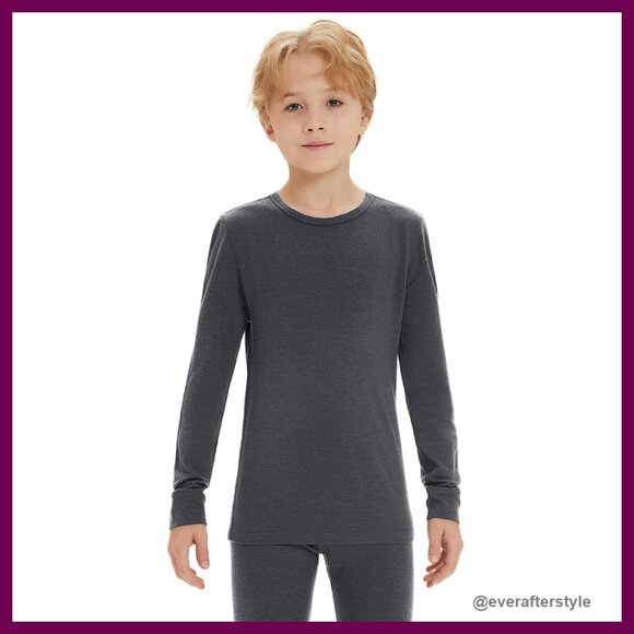 Merino Wool Base Layer Top Thermal Underwear Shirt Kids Unisex Classic